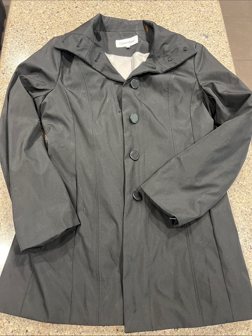 Calvin Klein womens Black Raincoat small linen z23